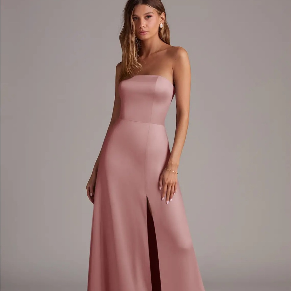 Azazie dusty rose strapless bridesmaid dress